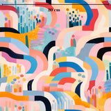 The image is a vibrant and abstract collage of various shapes, colors, and patterns. The composition is dynamic and visually engaging, with a mix of organic and geometric forms. The colors used are bold and bright, creating a lively and energetic atmosphere. The image does not contain any discernible text or specific actions, and it is not a single, continuous scene. Instead, it is a collection of individual elements that come together to form a larger, cohesive image.