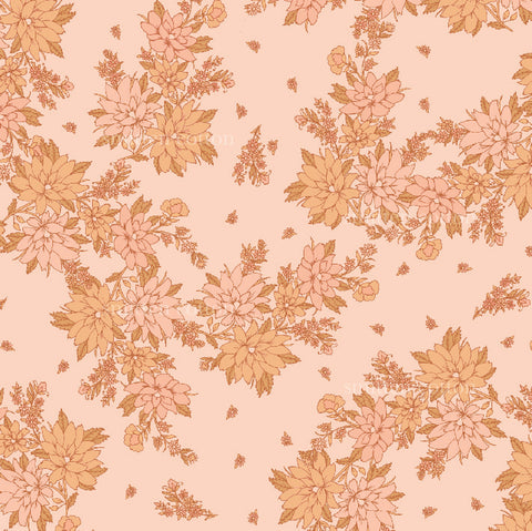 a pink and orange floral pattern on a pink background