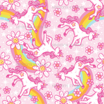 a pattern of unicorns and flowers on a pink background