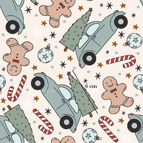 a christmas pattern with a teddy bear and a car