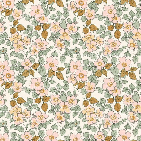 The image is a repeating pattern of pink flowers with green leaves, creating a visually appealing and harmonious design.