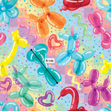 The image is a vibrant and playful collage of various colorful balloons, including hot air balloons, balloon animals, and confetti. The balloons are scattered throughout the image, creating a lively and festive atmosphere.