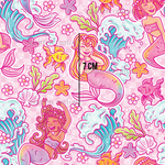 a pink background with mermaids and flowers