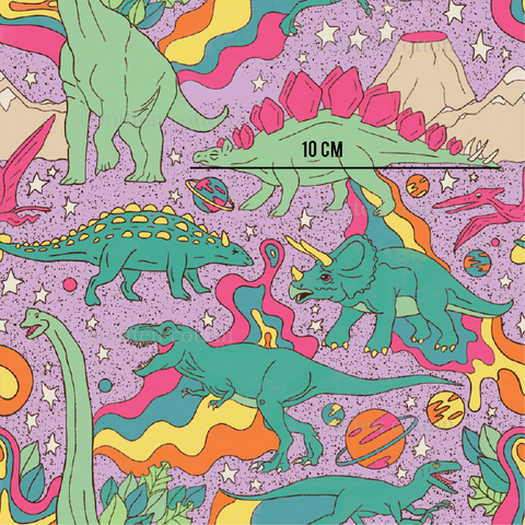 a colorful background with dinosaurs and stars