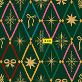 The image is a repeating pattern of various Christmas-themed elements, including snowflakes, stars, and bows, all set against a dark green background. The pattern is composed of multiple diamond shapes, each containing a different element, such as a snowflake, a star, or a bow. The image is approximately 3 cm in size, as indicated by a yellow label in the center.