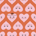 a pattern of hearts with faces on a pink background