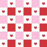 a repeating pattern of pink and white squares, each containing a red heart.