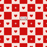 a repeating pattern of red hearts and white stars on a light background.