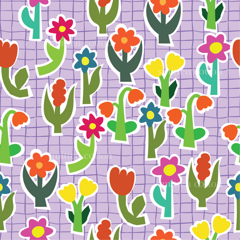 a pattern of flowers on a purple background