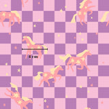 a pattern of pink horses with white stars on a purple and pink checkered background.
