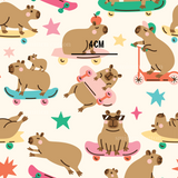 a pattern of bears riding skateboards and skateboards