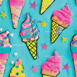 a pattern of ice cream cones and stars on a blue background