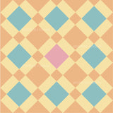 an orange and green checkered background with a pink square