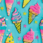 a pattern of ice cream cones and stars on a blue background