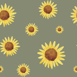a repeating pattern of yellow sunflowers against a green background.
