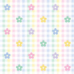 a checkered pattern with colorful flowers on it