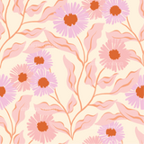 a pink and brown flower pattern on a white background
