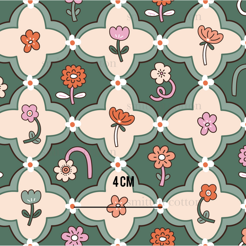 a pattern with flowers on a green background