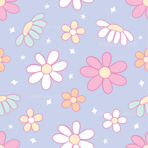 a pattern of flowers on a blue background