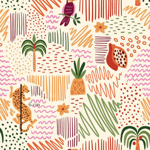 a very colorful pattern with animals and plants