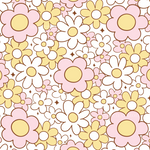 a bunch of pink and yellow flowers on a white background