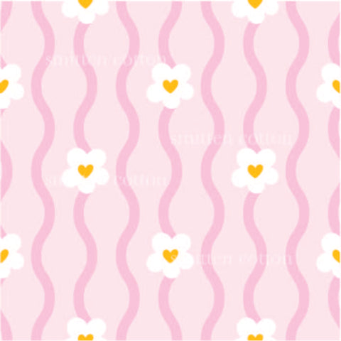 a pink and yellow pattern with hearts