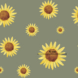 a repeating pattern of yellow sunflowers against a green background.