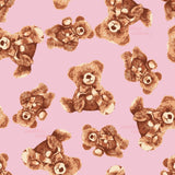 a repeating pattern of brown teddy bears against a pink background.