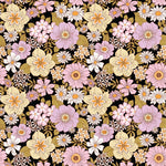 a pattern of flowers on a black background