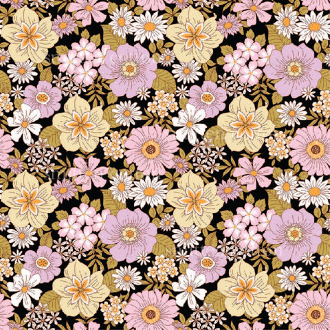 a pattern of flowers on a black background