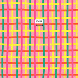 The image is a colorful, abstract pattern with diagonal lines in various shades of pink, green, yellow, and orange. There is a small text label in the center of the image that reads "2 cm".