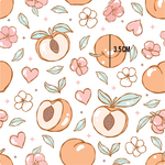 a pattern of peaches with leaves and hearts