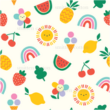 a pattern of fruits and vegetables on a white background