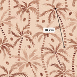a repeating pattern of palm trees and coconuts, with a text overlay indicating the size of the pattern in centimeters.