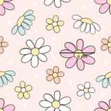 a pink background with a bunch of flowers on it