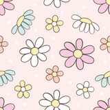 a pink background with a bunch of flowers on it