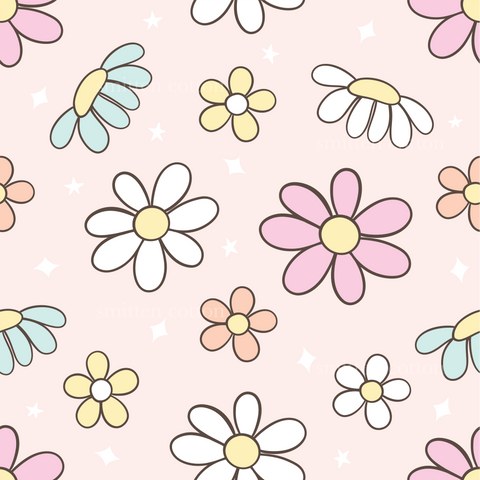 a pink background with a bunch of flowers on it