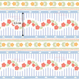 The image is a repeating pattern of colorful flowers and leaves, with a ruler indicating the size of the pattern.