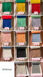 The image is a collage of twelve fabric swatches, each with a different color and pattern, showcasing various ribbons and textiles.