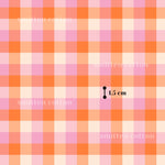 The image is a repeating pattern of pink and orange squares, with a single black line indicating the size of the pattern in centimeters.