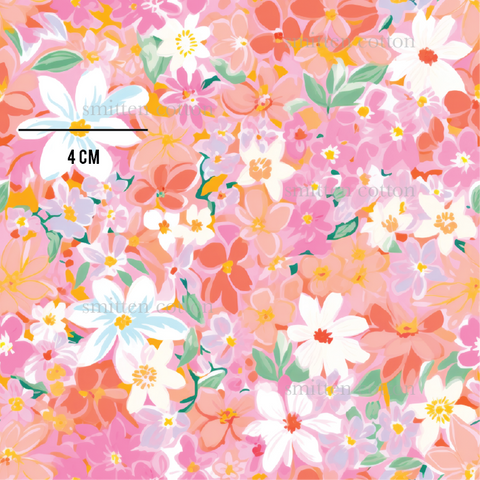 a pink flowered background with white and pink flowers