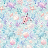 The image is a vibrant underwater scene filled with various sea creatures, such as sea turtles, starfish, and seashells, all set against a light blue background. The image is a collage of multiple images, and it is approximately 5 cm in size.