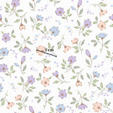 a repeating pattern of small flowers and leaves in various shades of blue, pink, and green. The pattern is spread across the entire image, creating a visually appealing and harmonious design.
