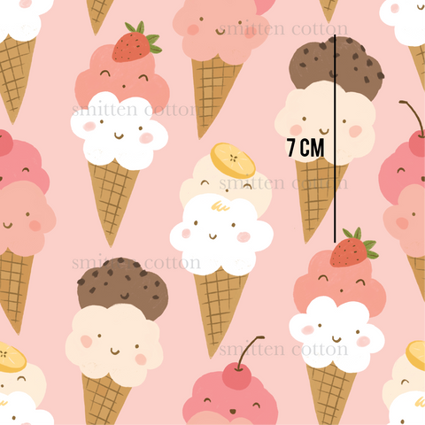 a pink background with ice cream cones and coins