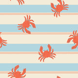 a repeating pattern of red crabs against a striped background.