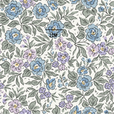 a white background with blue and purple flowers