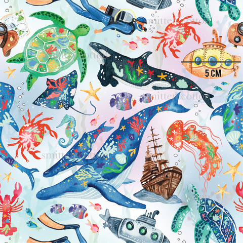 a painting of sea animals and marine life