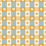 a repeating pattern of yellow and white flowers arranged in a grid-like fashion.
