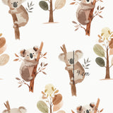 a pattern of koalas and trees on a white background