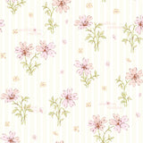 a repeating pattern of pink flowers and green leaves against a light yellow background.